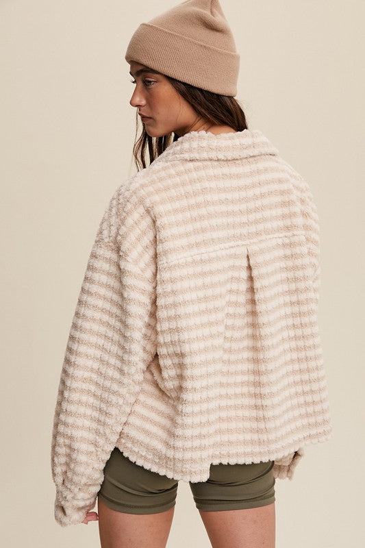 Plaid Fleece Shacket - Cream