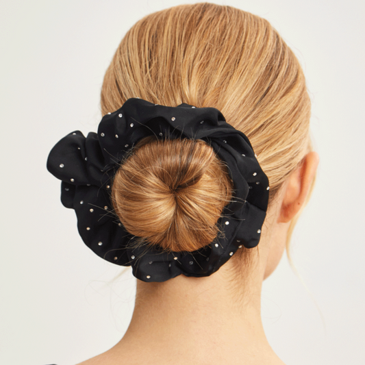 Satin Rhinestone Brunch Scrunchie - Black - by Kitsch