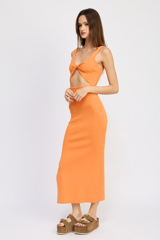 Front Knot Midi Dress With Cutout By Emory Park