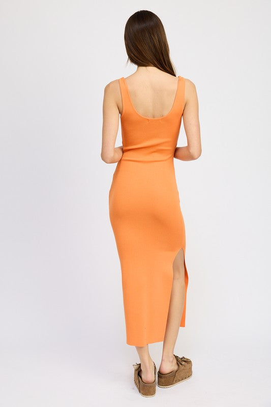 Front Knot Midi Dress With Cutout By Emory Park