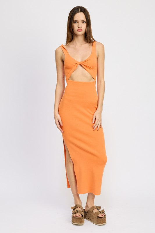 Front Knot Midi Dress With Cutout By Emory Park