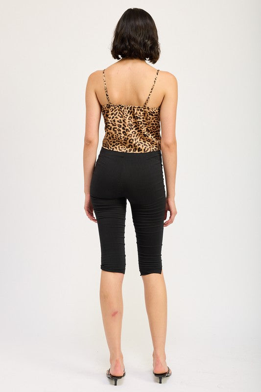 Lace Trim Leopard Print Flyaway Spaghetti Strap Tank Top