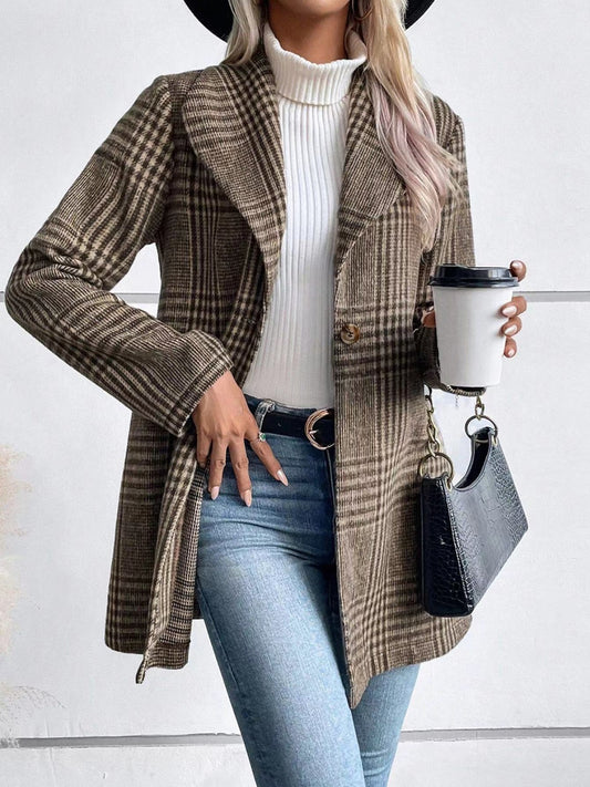 Michelle Plaid Collared Long Sleeve Jacket