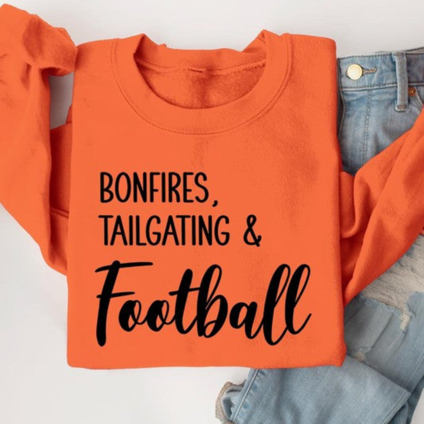 Bonfires, Tailgating, & Football Graphic Crewneck Sweatshirt