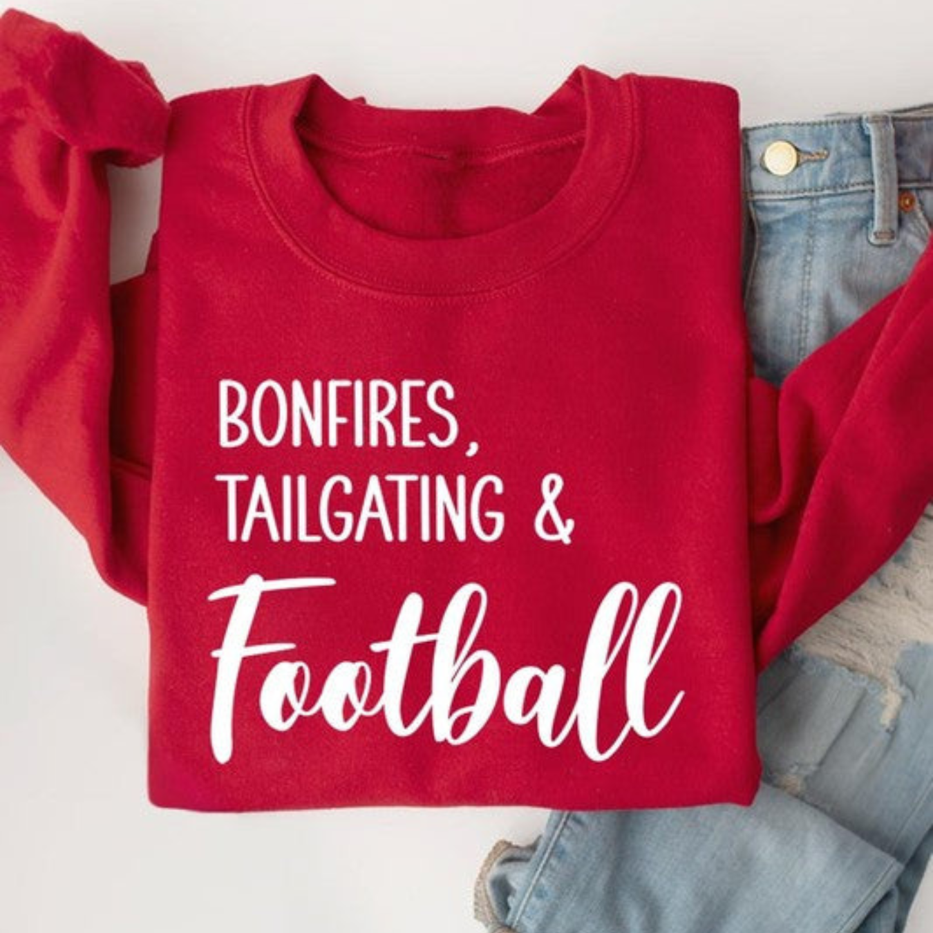 Bonfires, Tailgating, & Football Graphic Crewneck Sweatshirt