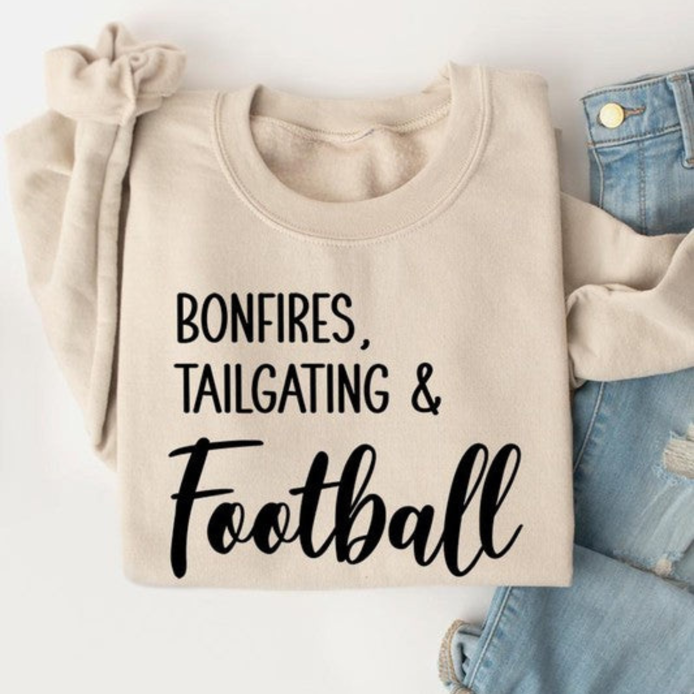 Bonfires, Tailgating, & Football Graphic Crewneck Sweatshirt