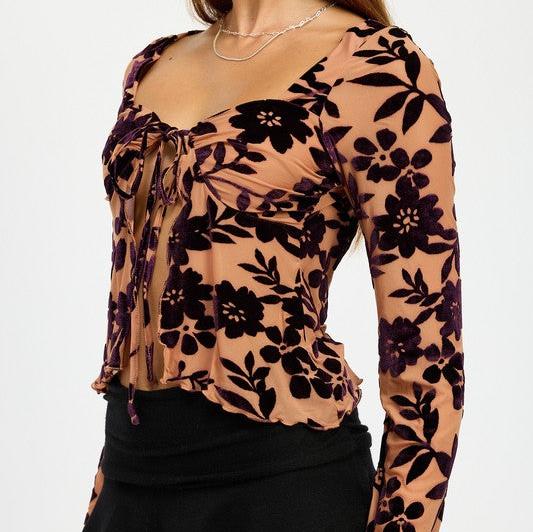 Floral Print Long Sleeve Flyaway Top