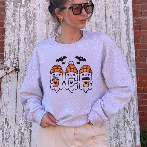 Ghosts + Coffee Graphic Crewneck Sweatshirt