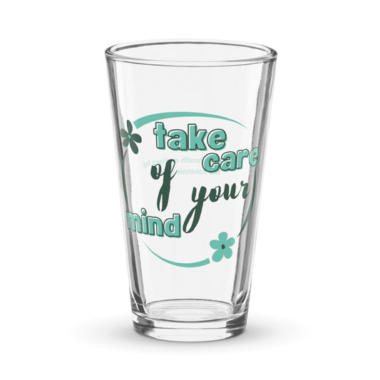 Take Care of Your Mind Pint Glass - Mental Health Matters by The Banannie Diaries - Volume: 16 oz. (473 ml), Glassware, Houseware