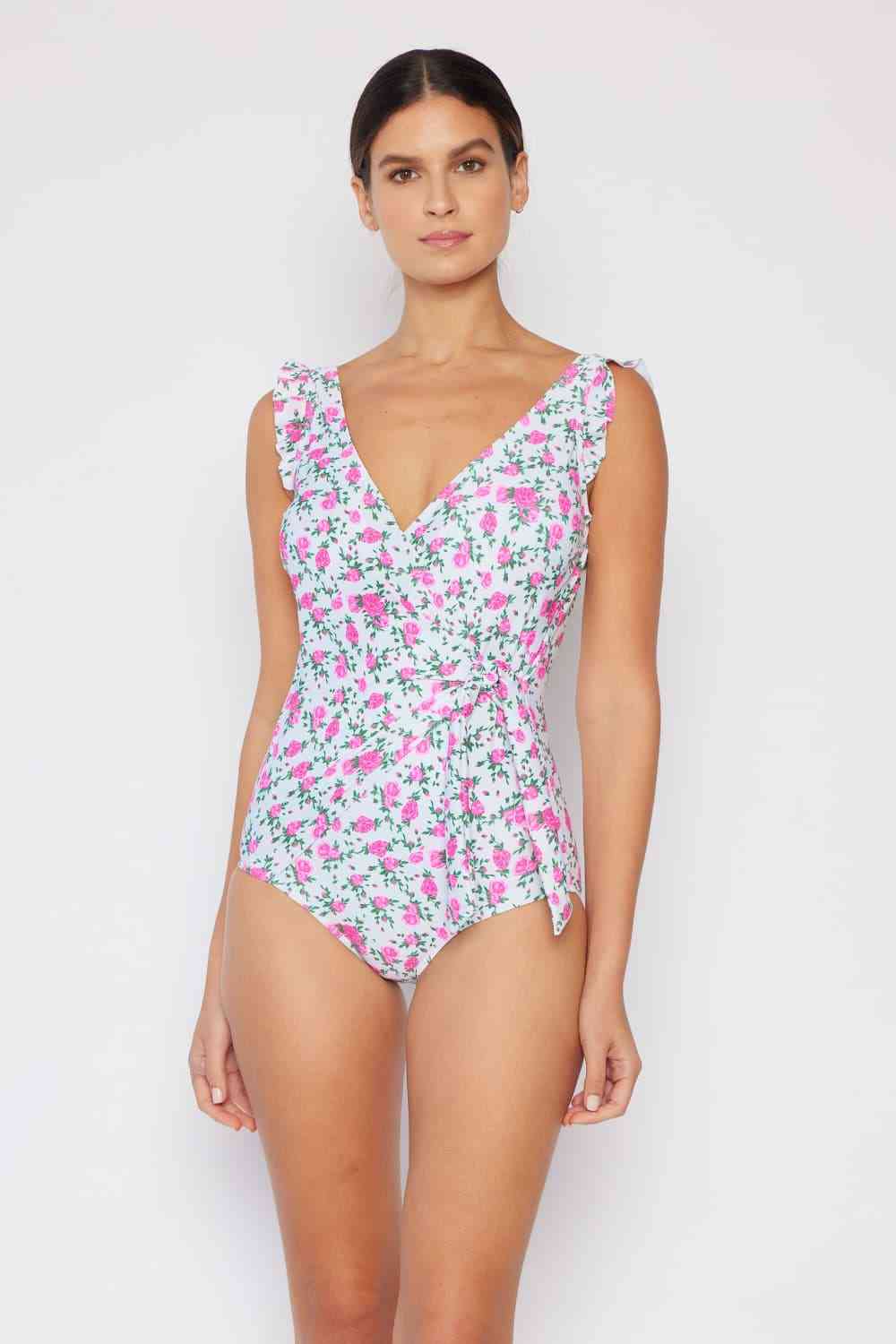 Float On One Piece Swimsuit in Roses Off-White