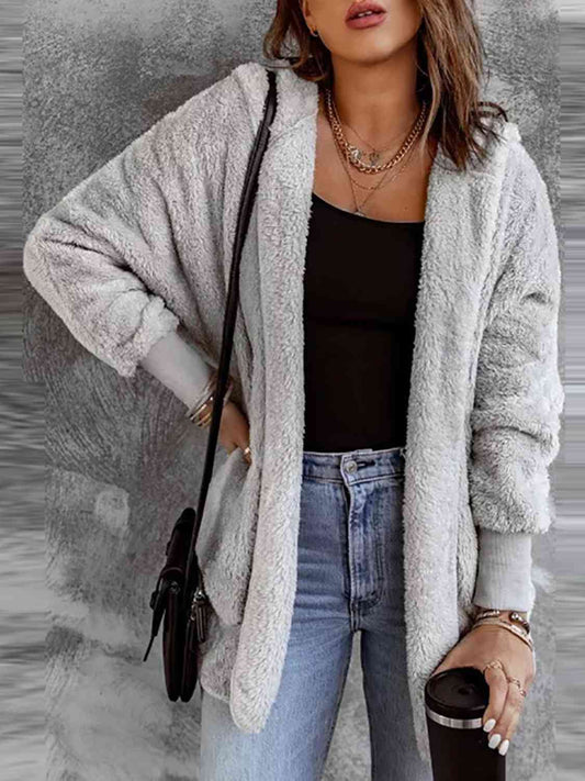 Hooded Faux Fur Sweater with Pockets