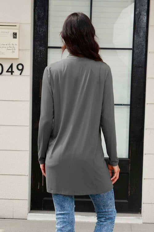 Open Front Long Sleeve Cardigan with Pockets by Basic Bae