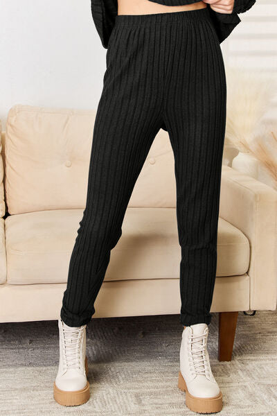 Ribbed Long Sleeve Top and Pants Set - Basic Bae