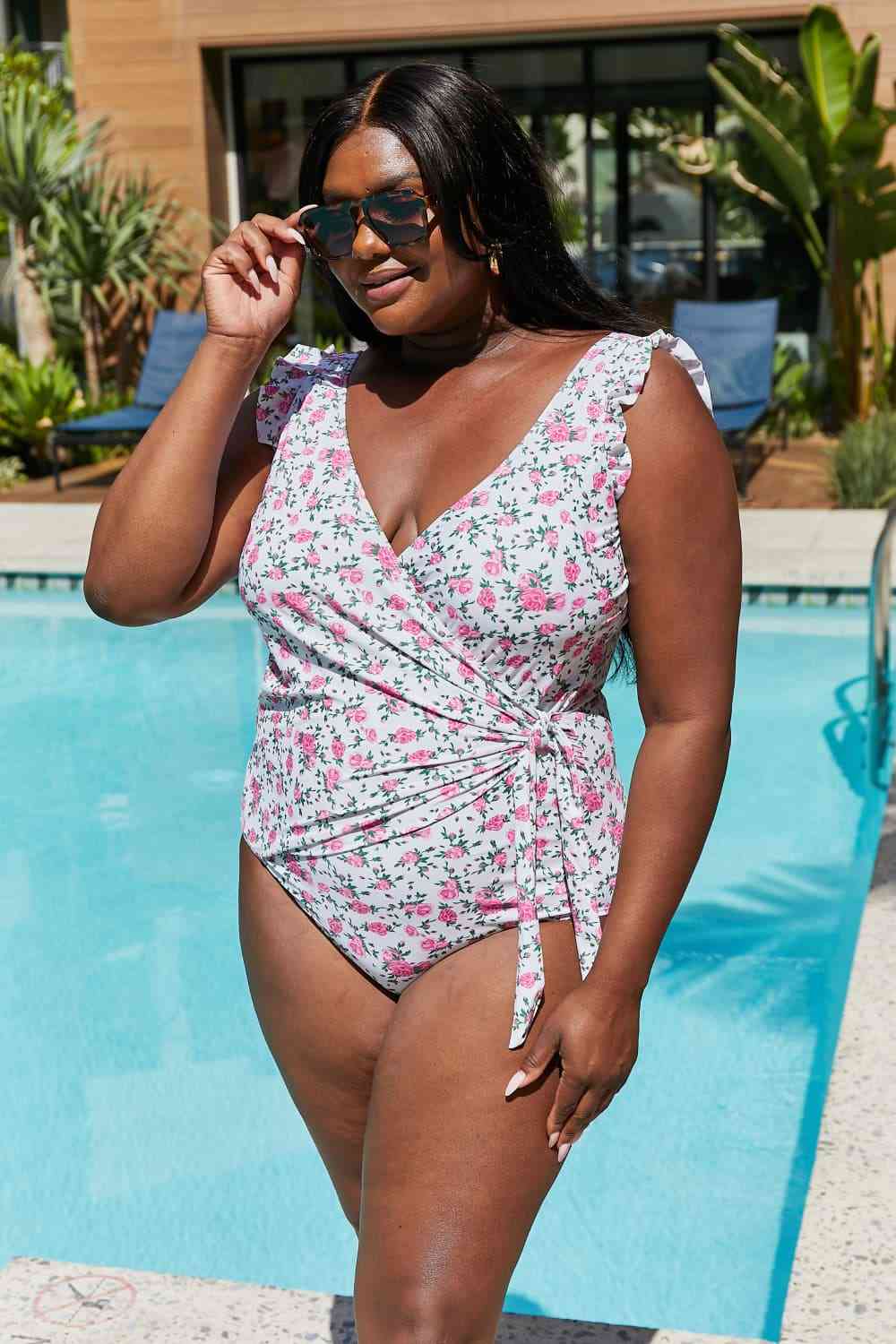 Float On One Piece Swimsuit in Roses Off-White